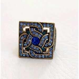 La Vintage Kathy Levine Antiqued Bronze and Crystal Ring Size 10